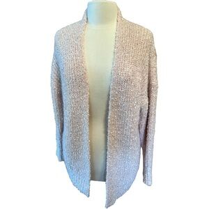 Renee C Cardigan Open Front Knit Embellished Ribbon Soft Pink Soft Feel Size S/M
